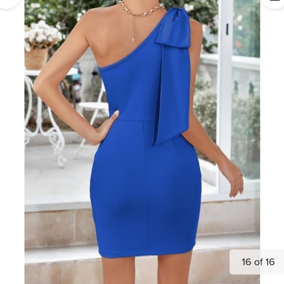 Blue One Shoulder Dress - Picture 2 of 9